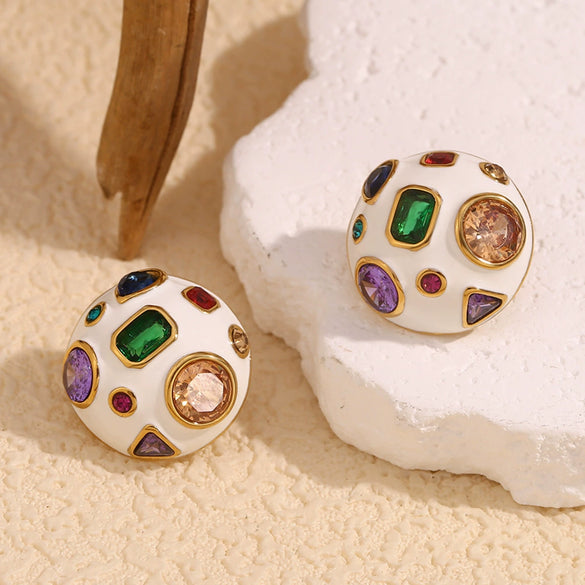 Wholesale Women's Stainless Steel 18K Gold Plated Geometric Spherical Earrings