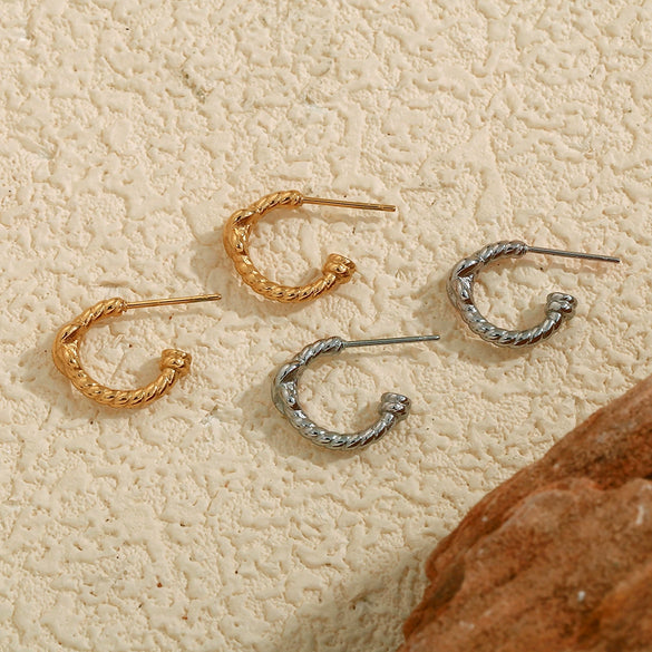 Wholesale Women's Stainless Steel 18K Gold Plated Geometric Spiral Twisted Fashion Earrings