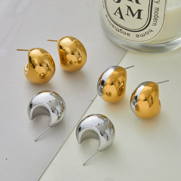 Wholesale Women's Stainless Steel 18K Gold Plated Geometric Stud Earrings Fashion Jewelry