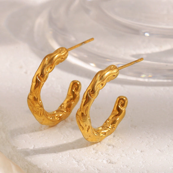Wholesale Women's Stainless Steel 18K Gold Plated Geometric Ushaped Asymmetrical Texture Light Luxury Earrings