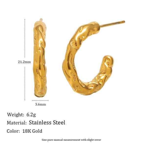Wholesale Women's Stainless Steel 18K Gold Plated Geometric Ushaped Asymmetrical Texture Light Luxury Earrings