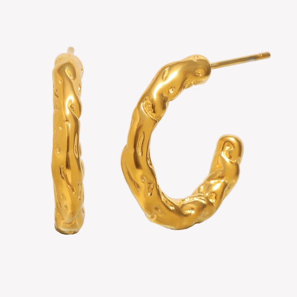 Wholesale Women's Stainless Steel 18K Gold Plated Geometric Ushaped Asymmetrical Texture Light Luxury Earrings