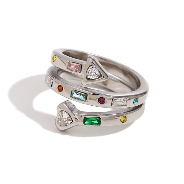Wholesale Women's Stainless Steel 18K Gold Plated Heart Arrow Zircon Open Ring Three Layer Fashion Ol Geometry Style Bracelet With Electroplating