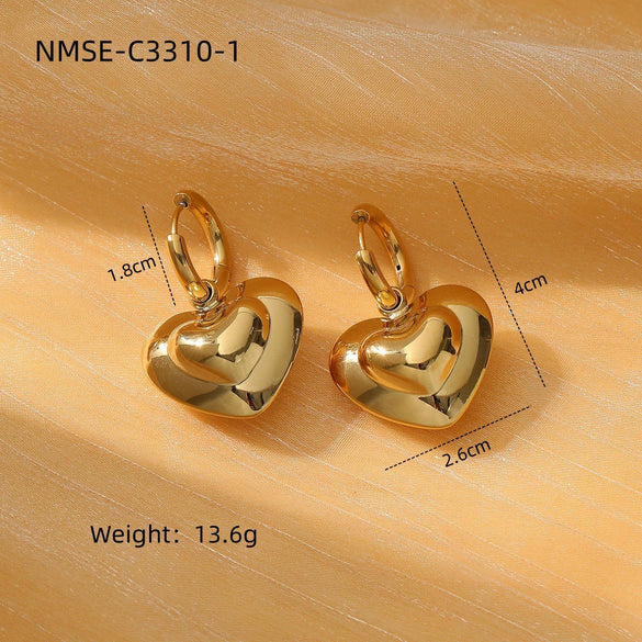Wholesale Women's Stainless Steel 18K Gold Plated Heart Shape Geometric Fashion Earrings