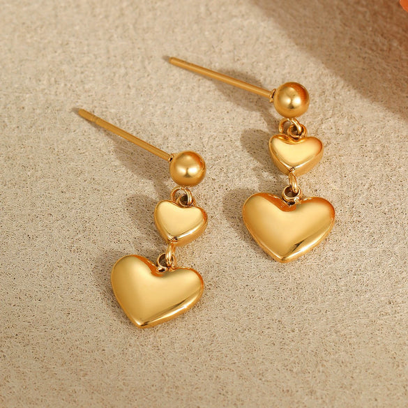 Wholesale Women's Stainless Steel 18K Gold Plated Heart Shape Geometric Fashion Earrings