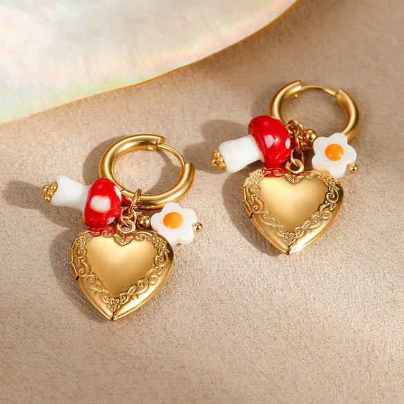 Wholesale Women's Stainless Steel 18K Gold Plated Heart Shape Geometric Fashion Earrings