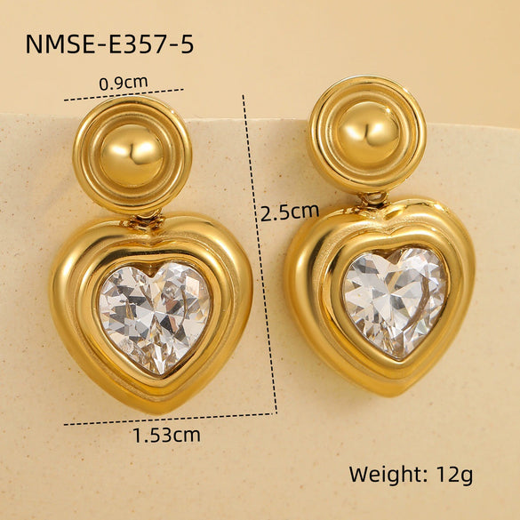 Wholesale Women's Stainless Steel 18K Gold Plated Heart Shape Geometric Fashion Earrings