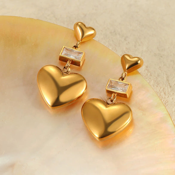 Wholesale Women's Stainless Steel 18K Gold Plated Heart Shape Geometric Fashion Earrings