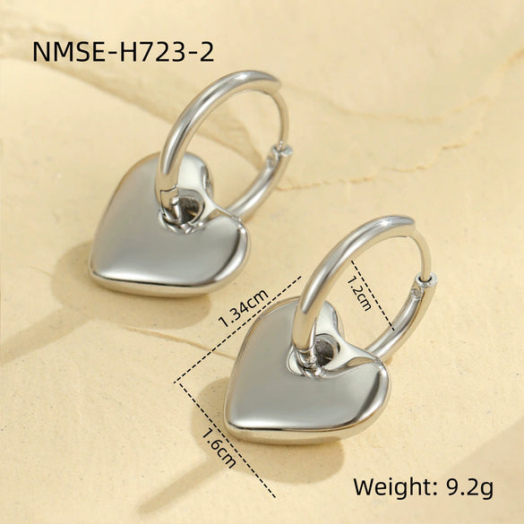 Wholesale Women's Stainless Steel 18K Gold Plated Heart Shape Geometric Fashion Earrings