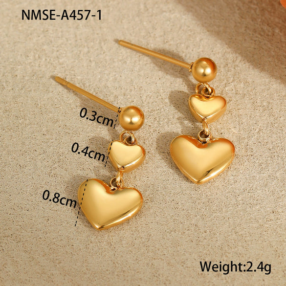 Wholesale Women's Stainless Steel 18K Gold Plated Heart Shape Geometric Fashion Earrings