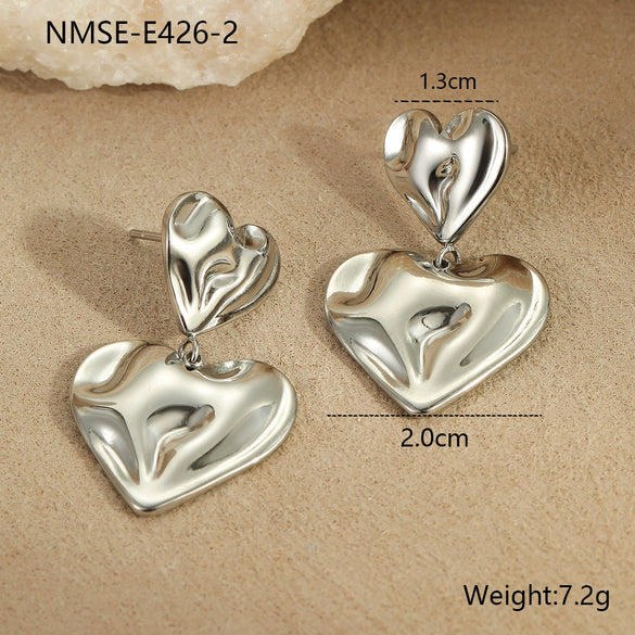 Wholesale Women's Stainless Steel 18K Gold Plated Heart Shape Geometric Fashion Earrings