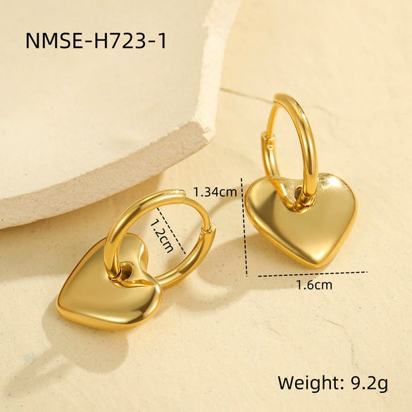 Wholesale Women's Stainless Steel 18K Gold Plated Heart Shape Geometric Fashion Earrings