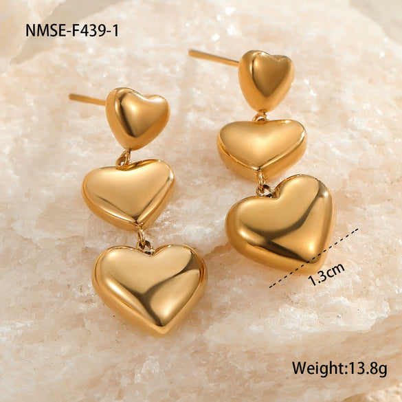 Wholesale Women's Stainless Steel 18K Gold Plated Heart Shape Geometric Fashion Earrings