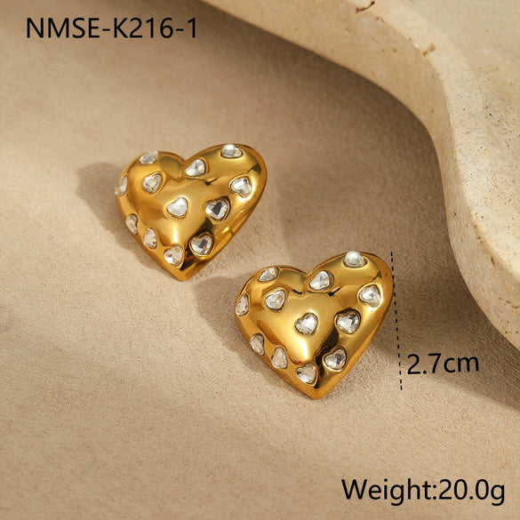 Wholesale Women's Stainless Steel 18K Gold Plated Heart Shape Geometric Fashion Earrings