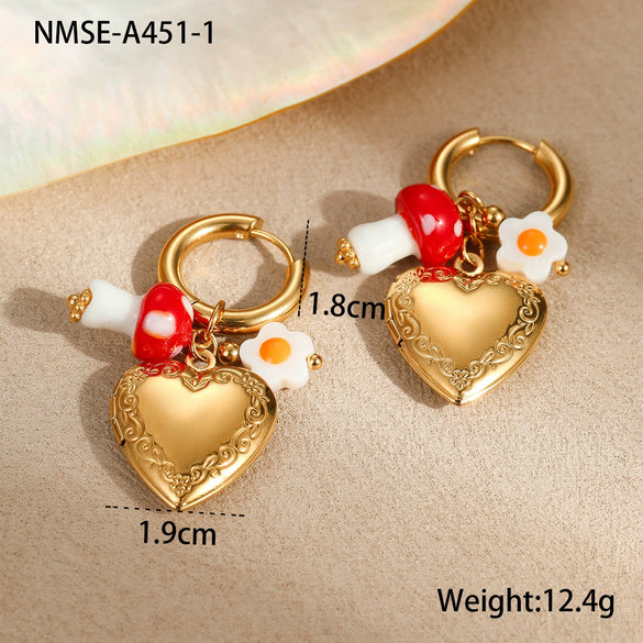 Wholesale Women's Stainless Steel 18K Gold Plated Heart Shape Geometric Fashion Earrings