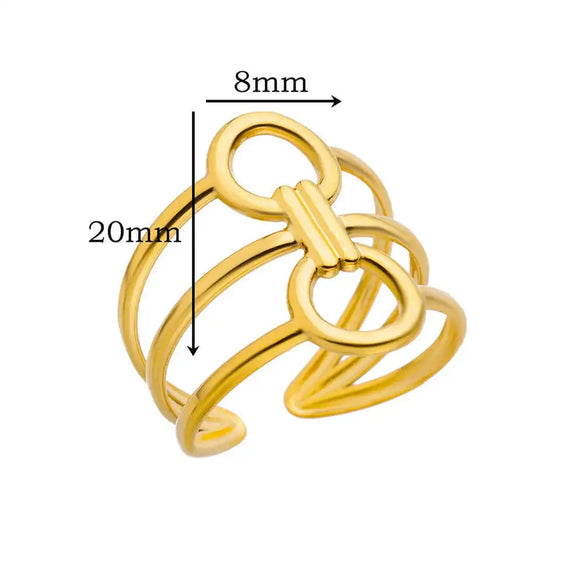 Wholesale Women's Stainless Steel 18K Gold Plated Heartshaped Geometric Open Ring With Electroplating