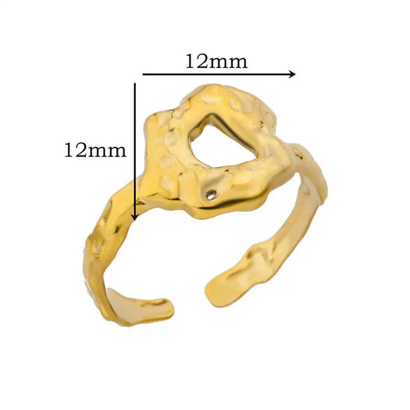 Wholesale Women's Stainless Steel 18K Gold Plated Heartshaped Geometric Open Ring With Electroplating