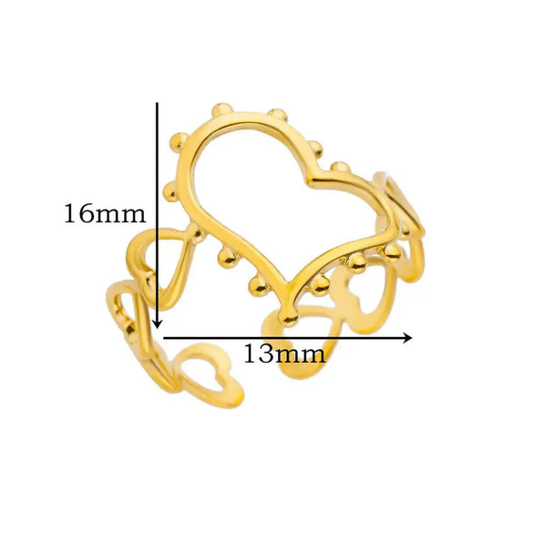 Wholesale Women's Stainless Steel 18K Gold Plated Heartshaped Geometric Open Ring With Electroplating