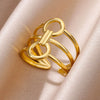 Wholesale Women's Stainless Steel 18K Gold Plated Heartshaped Geometric Open Ring With Electroplating
