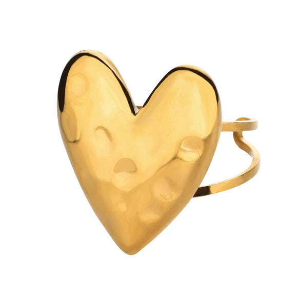 Wholesale Women's Stainless Steel 18K Gold Plated Heartshaped Geometric Open Ring With Electroplating