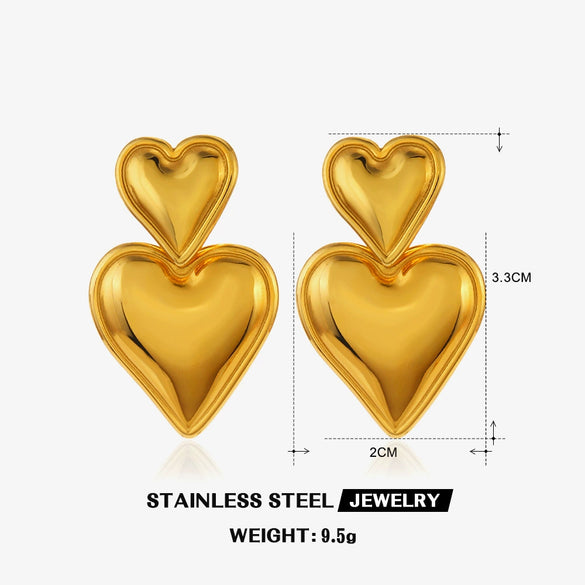 Wholesale Women's Stainless Steel 18K Gold Plated Love Double Peach Heart Earrings
