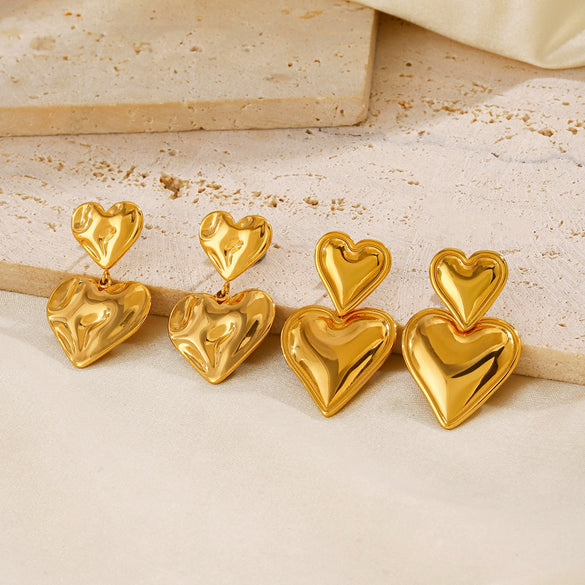 Wholesale Women's Stainless Steel 18K Gold Plated Love Double Peach Heart Earrings