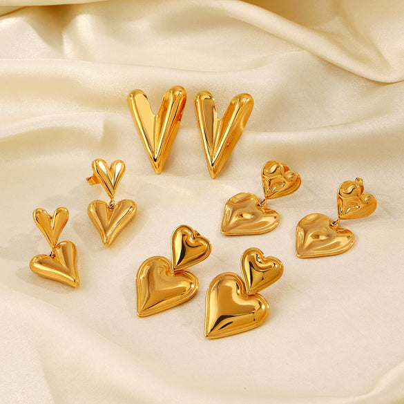 Wholesale Women's Stainless Steel 18K Gold Plated Love Double Peach Heart Earrings