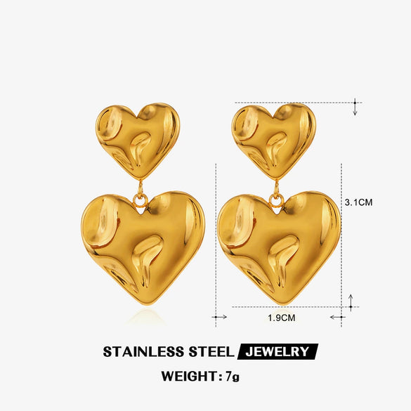 Wholesale Women's Stainless Steel 18K Gold Plated Love Double Peach Heart Earrings