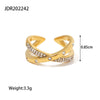 Wholesale Women's Stainless Steel 18K Gold Plated Open Ring With Cross Inlaid White Diamond And Geometric Design