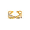 Wholesale Women's Stainless Steel 18K Gold Plated Open Ring With Cross Inlaid White Diamond And Geometric Design