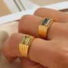 Wholesale Women's Stainless Steel 18K Gold Plated Rectangular Geometric Zircon Ring Jewelry