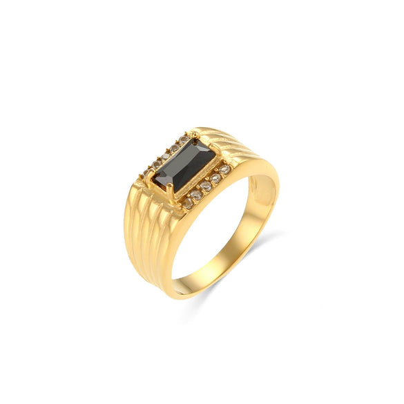 Wholesale Women's Stainless Steel 18K Gold Plated Rectangular Geometric Zircon Ring Jewelry