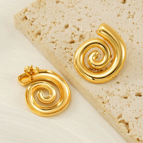 Wholesale Women's 316L Stainless Steel 18K Gold Plated Rotating Geometric Pattern Tassel Thread Earrings