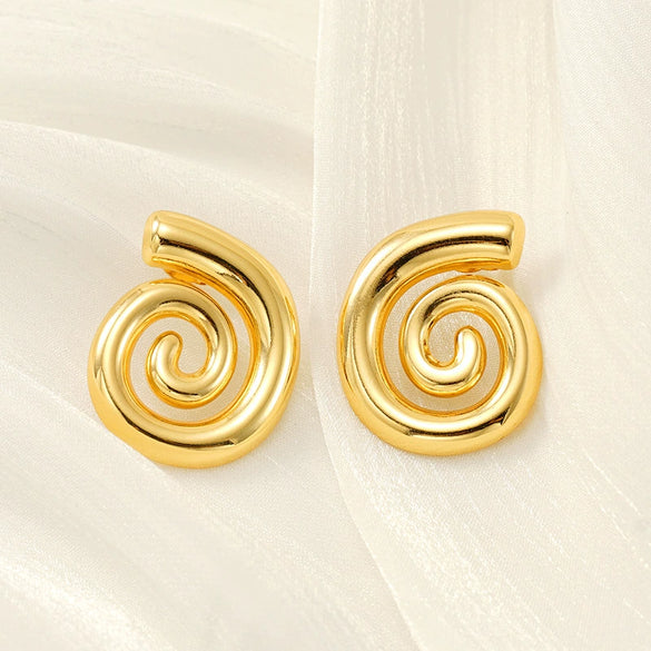 Wholesale Women's 316L Stainless Steel 18K Gold Plated Rotating Geometric Pattern Tassel Thread Earrings