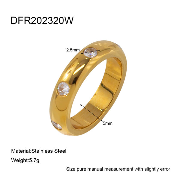Wholesale Women's Stainless Steel 18K Gold Plated Round Zircon Ring With Geometric Ins Style