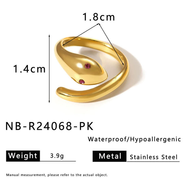 Wholesale Women's Stainless Steel 18K Gold Plated Snake Geometric Necklaces Bracelets And Rings Inlaid With Colorful Zircons