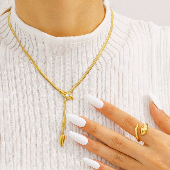 Wholesale Women's Stainless Steel 18K Gold Plated Snake Geometric Necklaces Bracelets And Rings Inlaid With Colorful Zircons