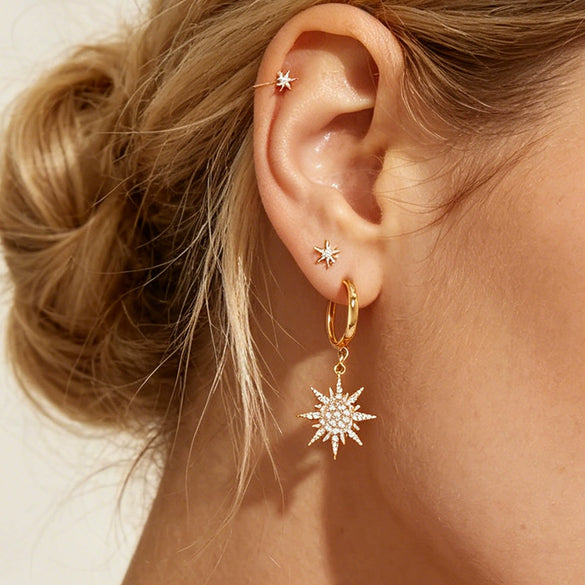Wholesale Women's Stainless Steel 18K Gold Plated Star Earrings With Exaggerated Niche Design