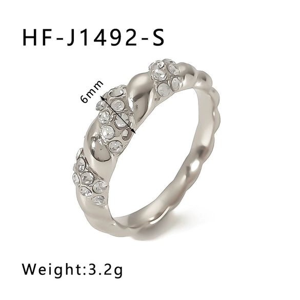 Wholesale Women's Stainless Steel 18K Gold Plated Twist Thread Geometric Diamond Ring With Electroplating