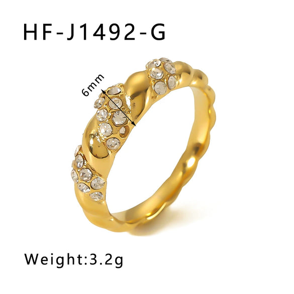 Wholesale Women's Stainless Steel 18K Gold Plated Twist Thread Geometric Diamond Ring With Electroplating
