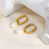 Wholesale Women's Stainless Steel 18K Gold Plated U Shaped Freshwater Pearl Earrings With Pvdp Furnace Real Gold Treatment