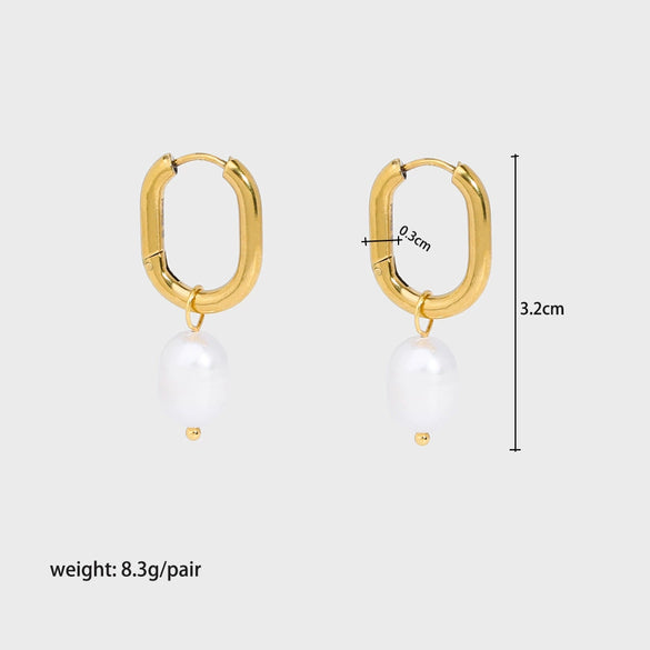 Wholesale Women's Stainless Steel 18K Gold Plated U Shaped Freshwater Pearl Earrings With Pvdp Furnace Real Gold Treatment