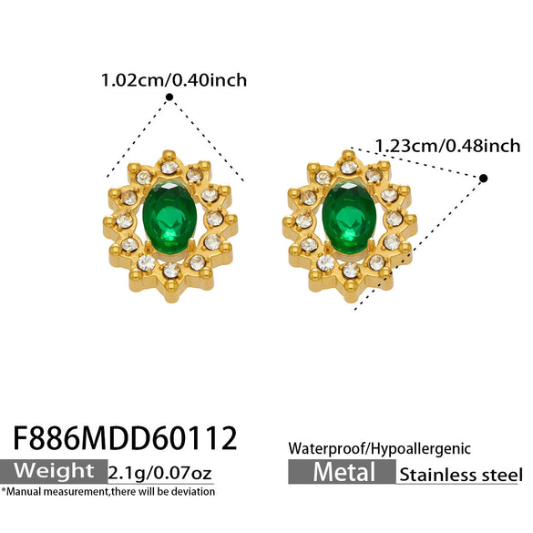 Wholesale Women's Stainless Steel 18K Gold Plated Water Drop Full Diamond Zircon Pendant Necklace And Earrings Set