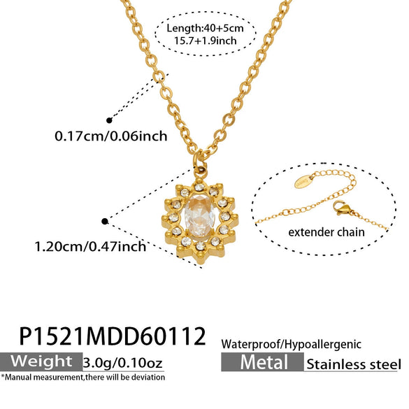 Wholesale Women's Stainless Steel 18K Gold Plated Water Drop Full Diamond Zircon Pendant Necklace And Earrings Set
