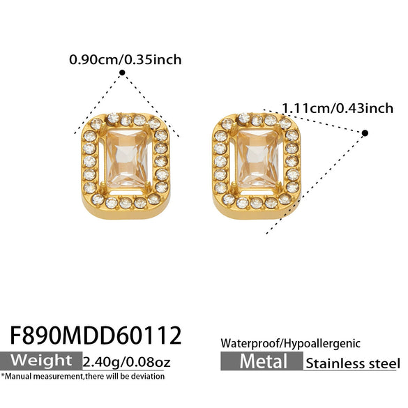 Wholesale Women's Stainless Steel 18K Gold Plated Water Drop Full Diamond Zircon Pendant Necklace And Earrings Set
