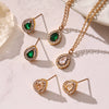 Wholesale Women's Stainless Steel 18K Gold Plated Water Drop Full Diamond Zircon Pendant Necklace And Earrings Set