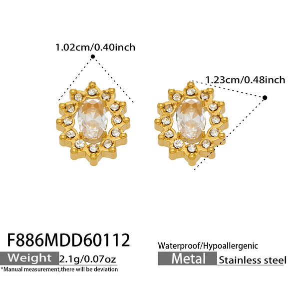 Wholesale Women's Stainless Steel 18K Gold Plated Water Drop Full Diamond Zircon Pendant Necklace And Earrings Set