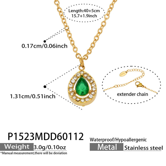 Wholesale Women's Stainless Steel 18K Gold Plated Water Drop Full Diamond Zircon Pendant Necklace And Earrings Set
