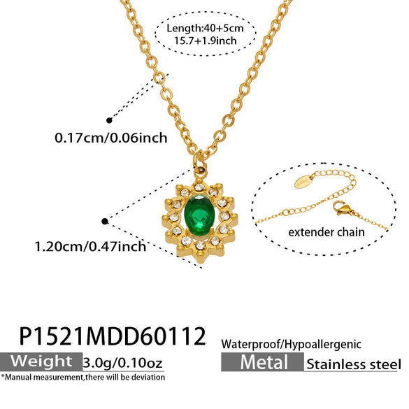Wholesale Women's Stainless Steel 18K Gold Plated Water Drop Full Diamond Zircon Pendant Necklace And Earrings Set