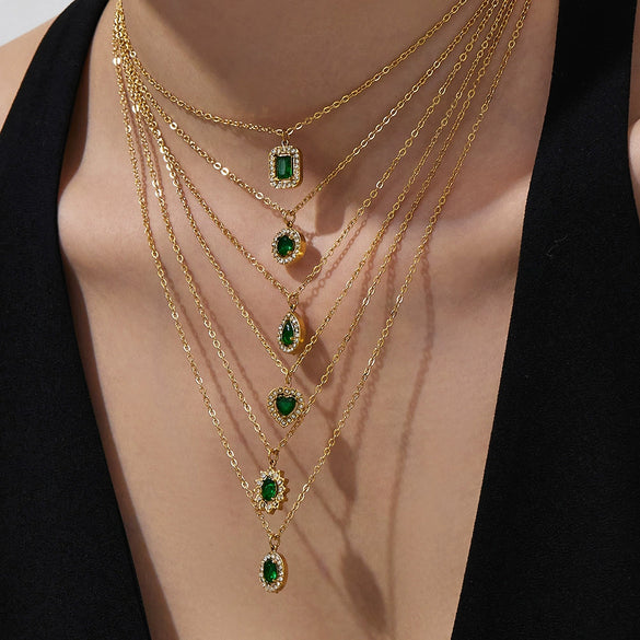 Wholesale Women's Stainless Steel 18K Gold Plated Water Drop Full Diamond Zircon Pendant Necklace And Earrings Set